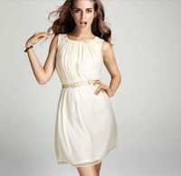 Нежное платье миди H&M бежевое молочное белое летнее шифоновое S