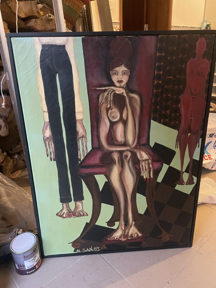 3 quadros com pintura a oleo