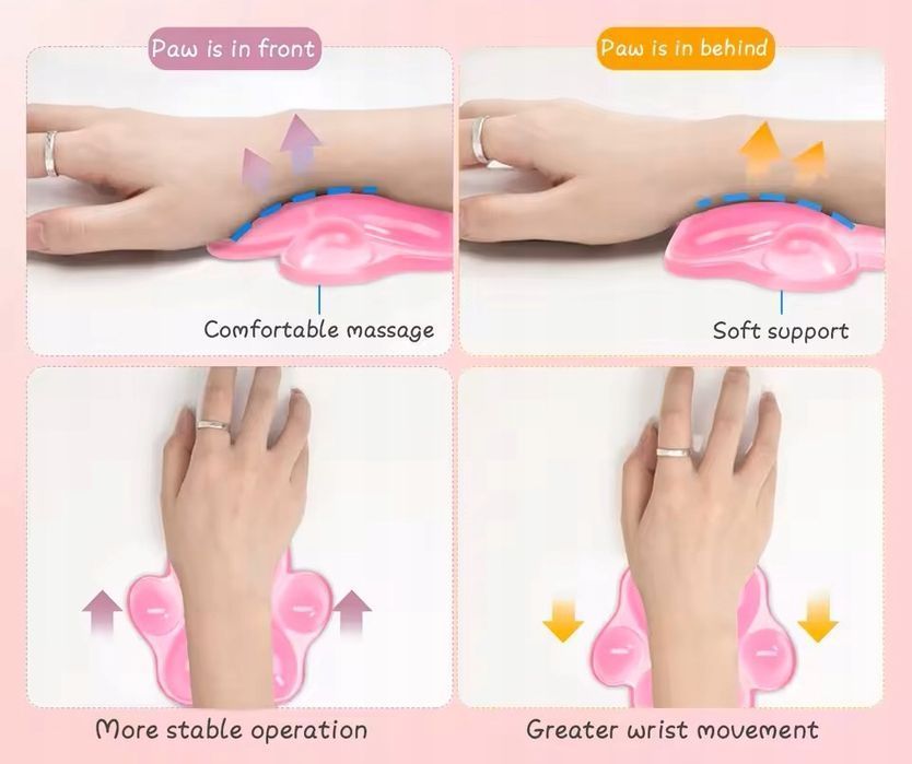 Podkładka pod nadgarstek żelowa RÓŻOWY paw łapka