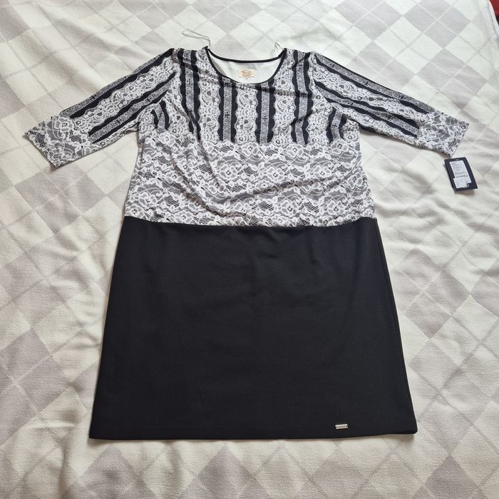 Sukienka, nowa r. 54, 7XL, czarno-biała, piękna