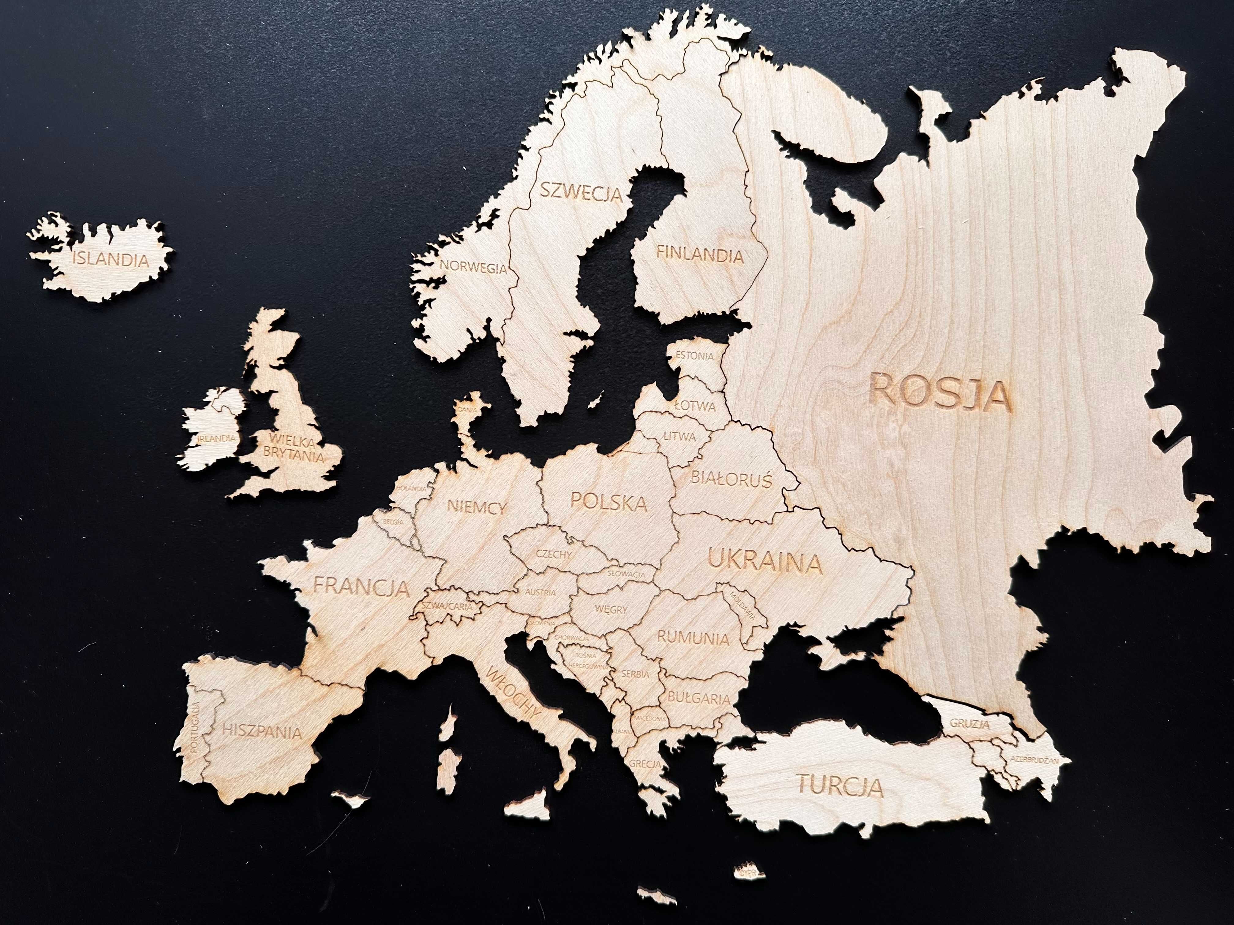 Nowa mapa Europy 85 cm naturalna sklejka