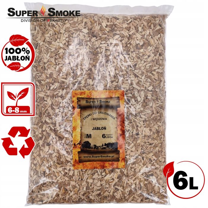 Zrębki Wędzarnicze Super Smoke JABŁOŃ KL-08 (6-8mm) Medium 6 Litrów