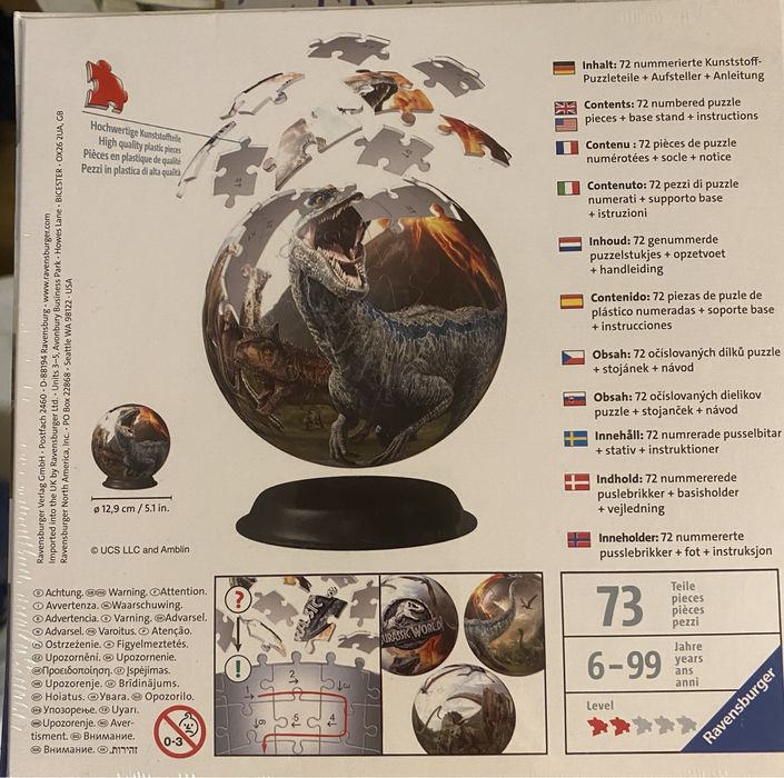 Puzzle 3D Jurassic world -brinquedo novo- esfera dinissauro, por abrir