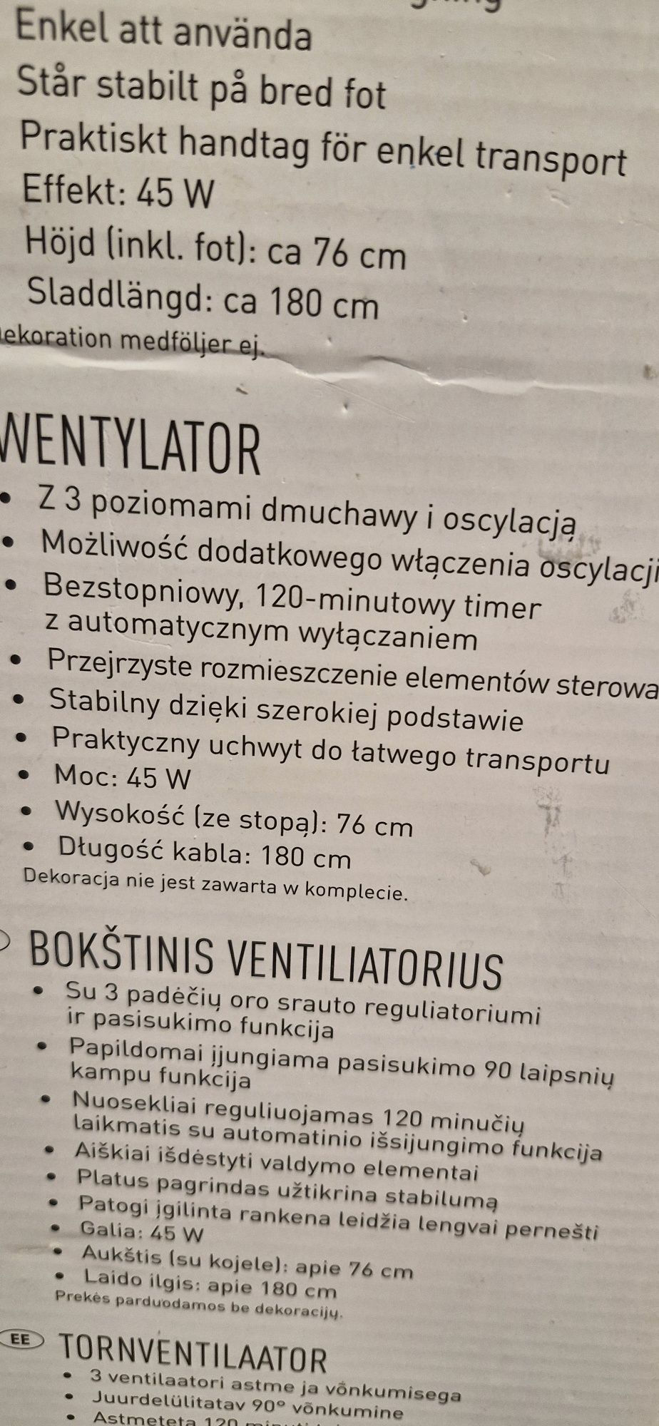 Wentylator kolumnowy obrotowy Slilvercrest  45W