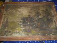 Огромная старинная картина маслом на холсте под реставрацию