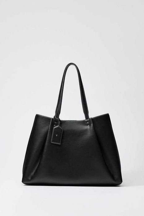 Torebka ZARA czarna duża 6011/510 TORBA SHOPPER Z KLIPSEM na zamek