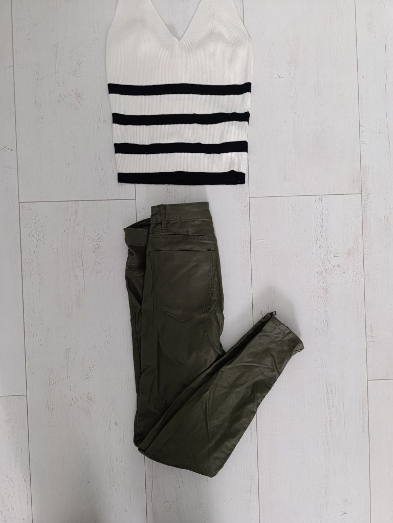Jak nowe woskowane spodnie Stradivarius s 36 khaki zielone damskie