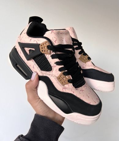 Женские кроссовки Nike air Jordan 4 Pink джордан розовые с черным кожа