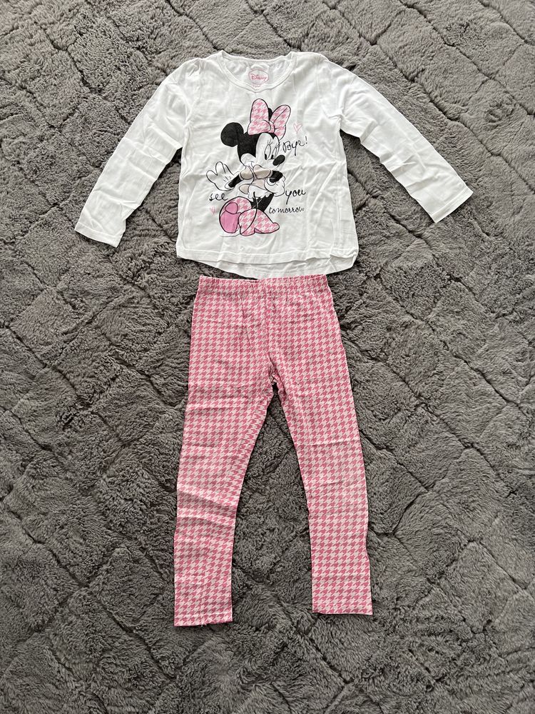 Disney piżama dwuczęściowa długa bialo różowa Myszka Minnie r.110/116