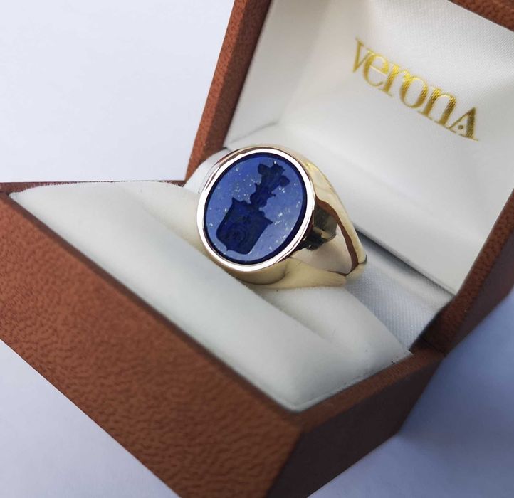 Herb Lubicz Sygnet męski złoty 585 sygnety męskie z herbem w lapis laz