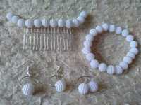 Zestaw ślubnej biżuterii biel perłowa