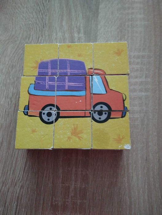 Drewniane puzzle kostki 6w1, pojazdy, wóz strażacki, statek, karetka