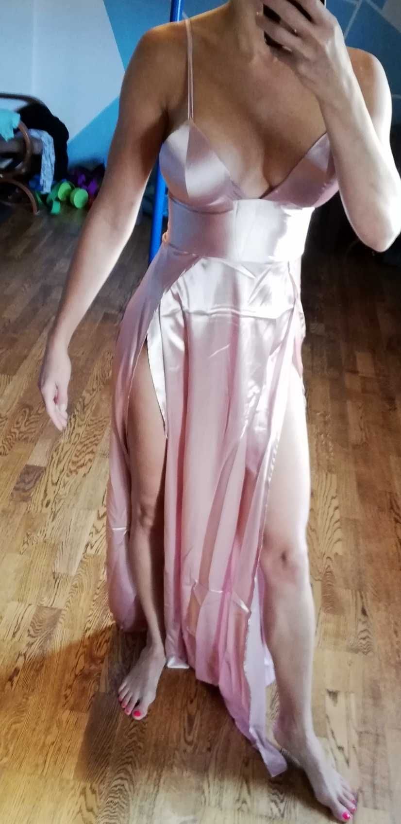 sukienka maxi satynowa push up studniówka, bal, sylwester