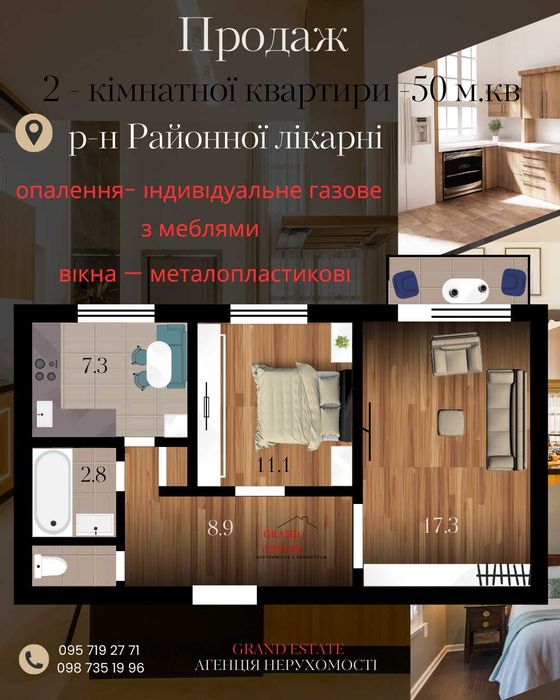 Продаж 2-кімнатної квартири в районі Районної лікарні