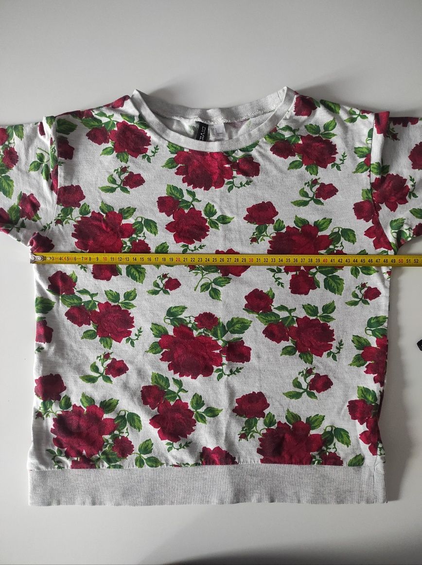 Śliczna szara bluza damska, motyw kwiatowy, róże, H&M, r S