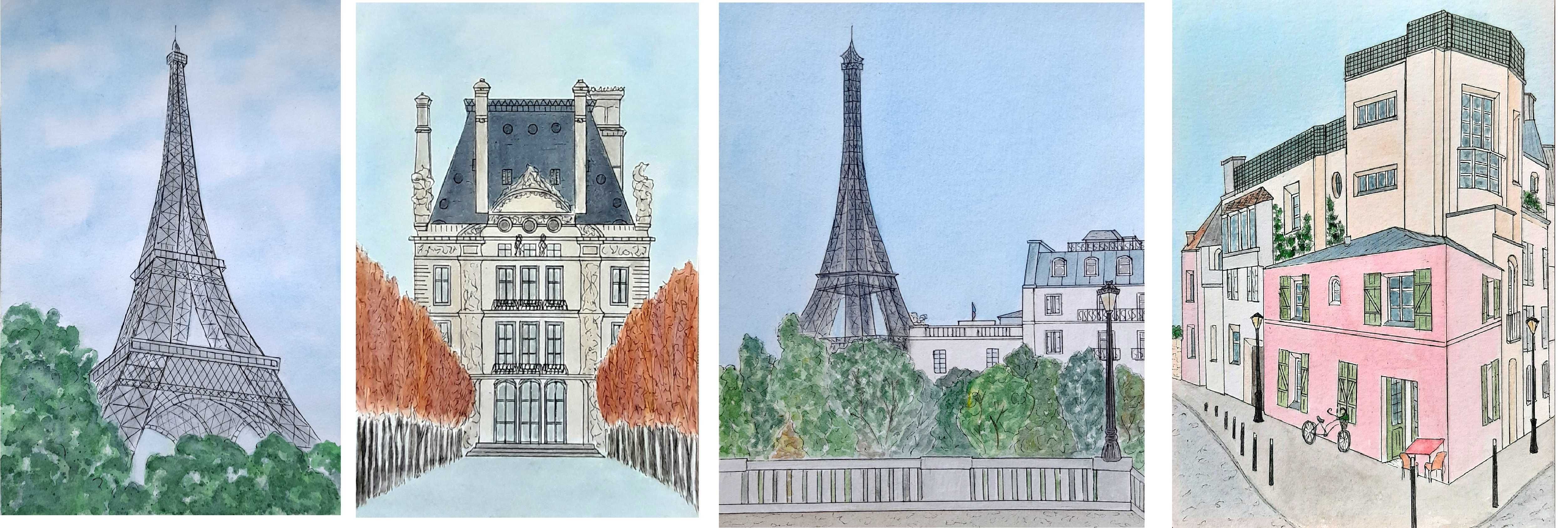 Картина акварель серія "Париж", "Ейфелева вежа"