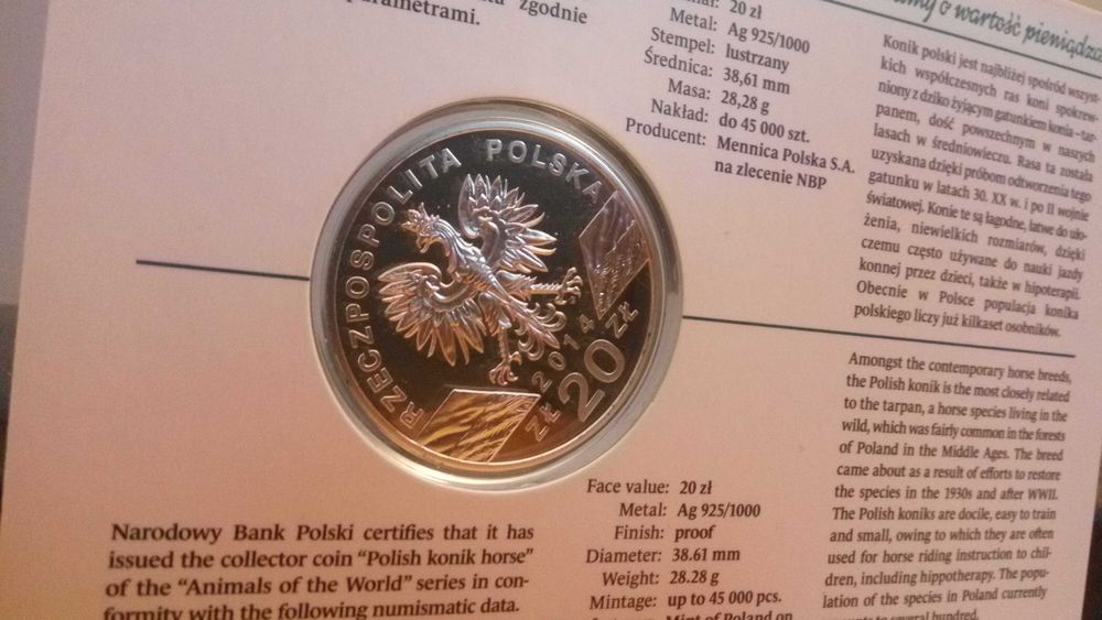 KONIK - Moneta srebrna 20 zł, Polska, Konik polski 2014, Ag 925