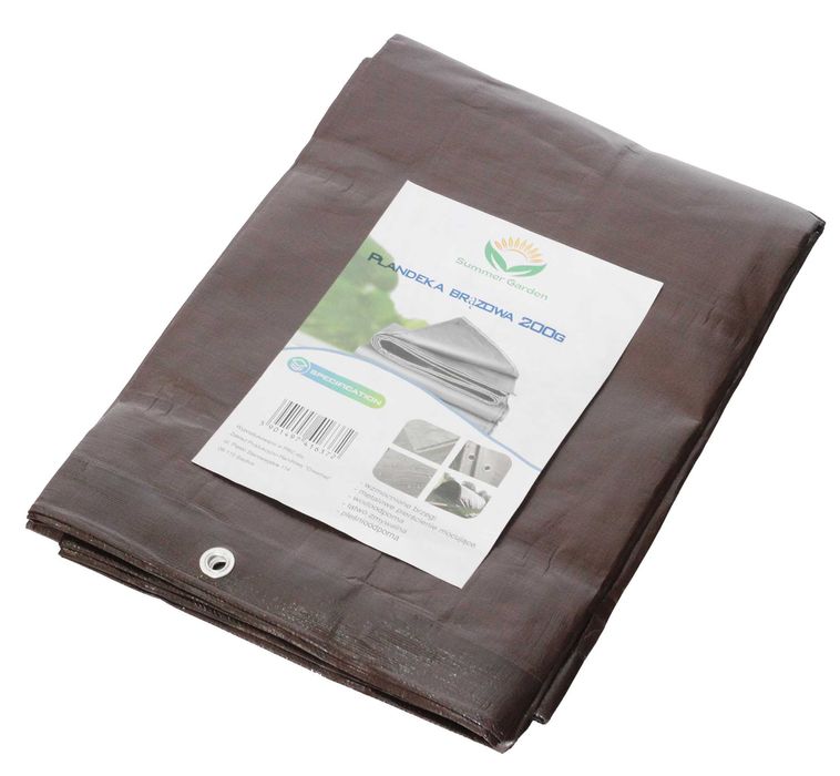 Plandeka 15x20 m brązowa 200 g mocne okrycie płachta gruba