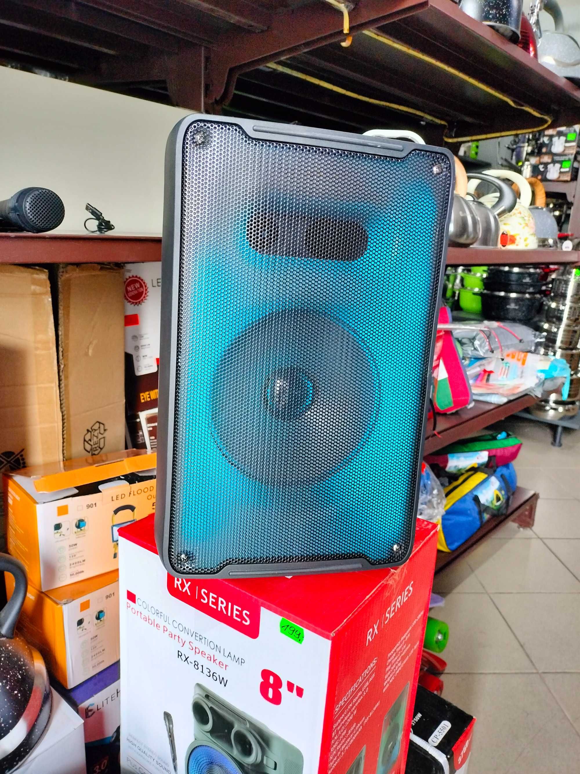 Mocny GŁOŚNIK BLUETOOTH bezprzewodowy + MIKROFON Boombox Usb Sd Aux
