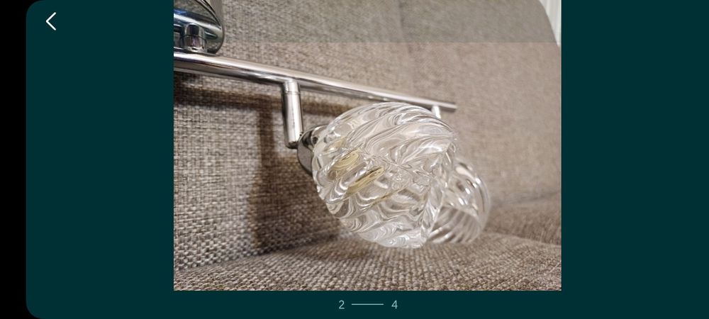 lampa sufitowa 4 klosze szklane 
Wymiary jak na zdjęciu. 
Brak żarów