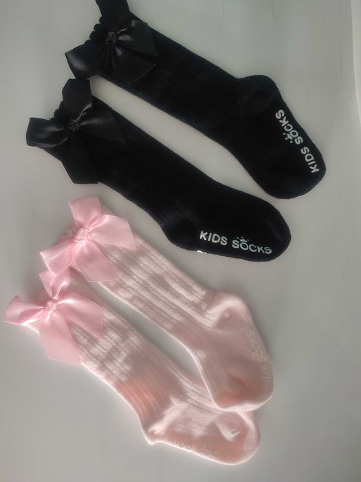 Skarpetki długie, zakolanówki, z kokardką