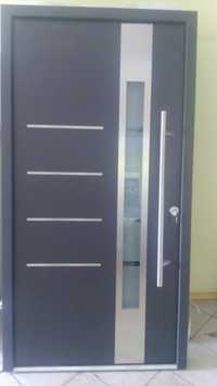 Drzwi zewnętrzne na profialu aluminiowym ciepłe antracyt 210 x 110