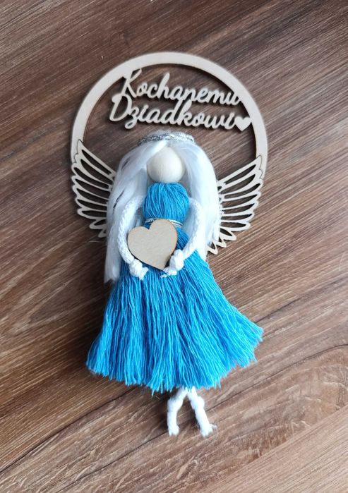 Aniołki na dzień babci i dziadka obręcze drewniane serduszka prezent