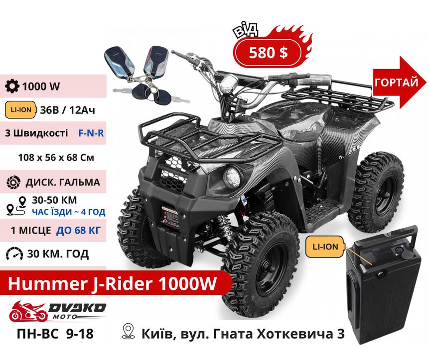 Дитячі / Підліткові Електро Квадроцикли 800w 1000w 1500w, Супер Вибір