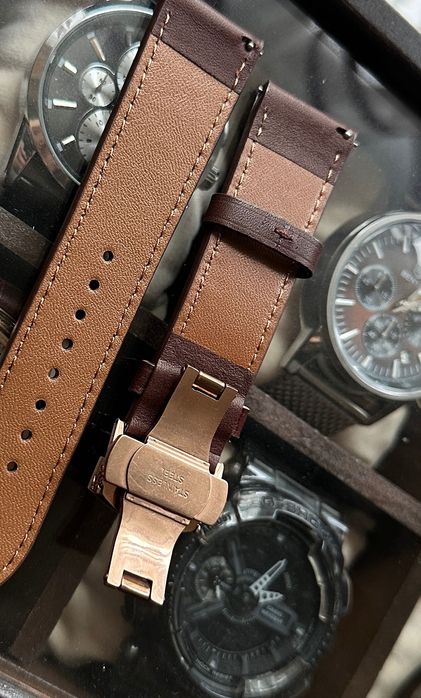 Ремешок для часов 20,22мм черный/коричневый застежка бабочка