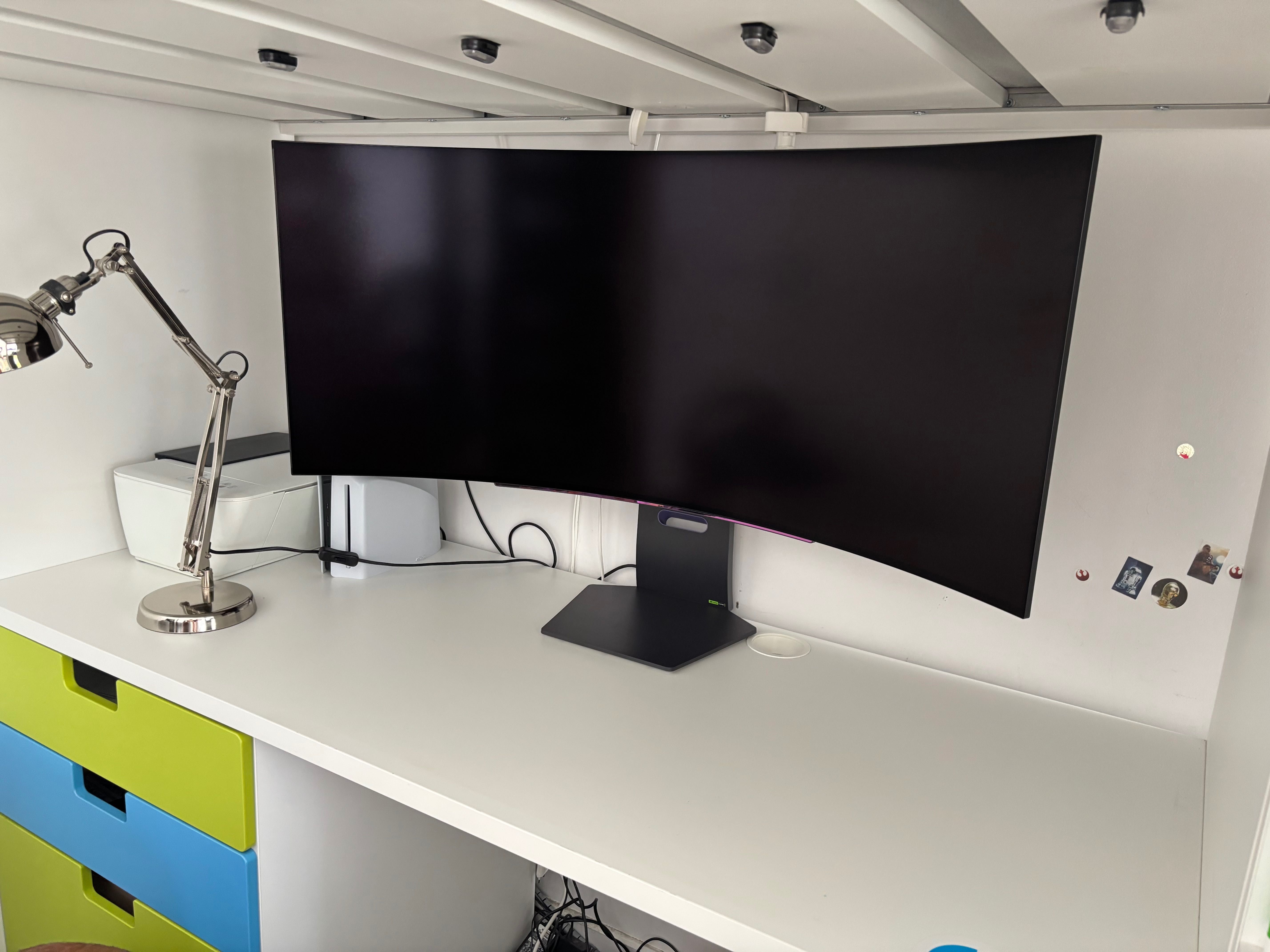 IKEA SMASTAD Łóżko na antresoli biały/kol. z biurkiem,szuflady i szafa