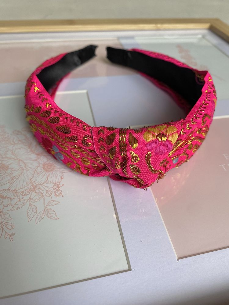 Opaska do włosów Boho/Ethnic haftowana, Royal Floral/Pink