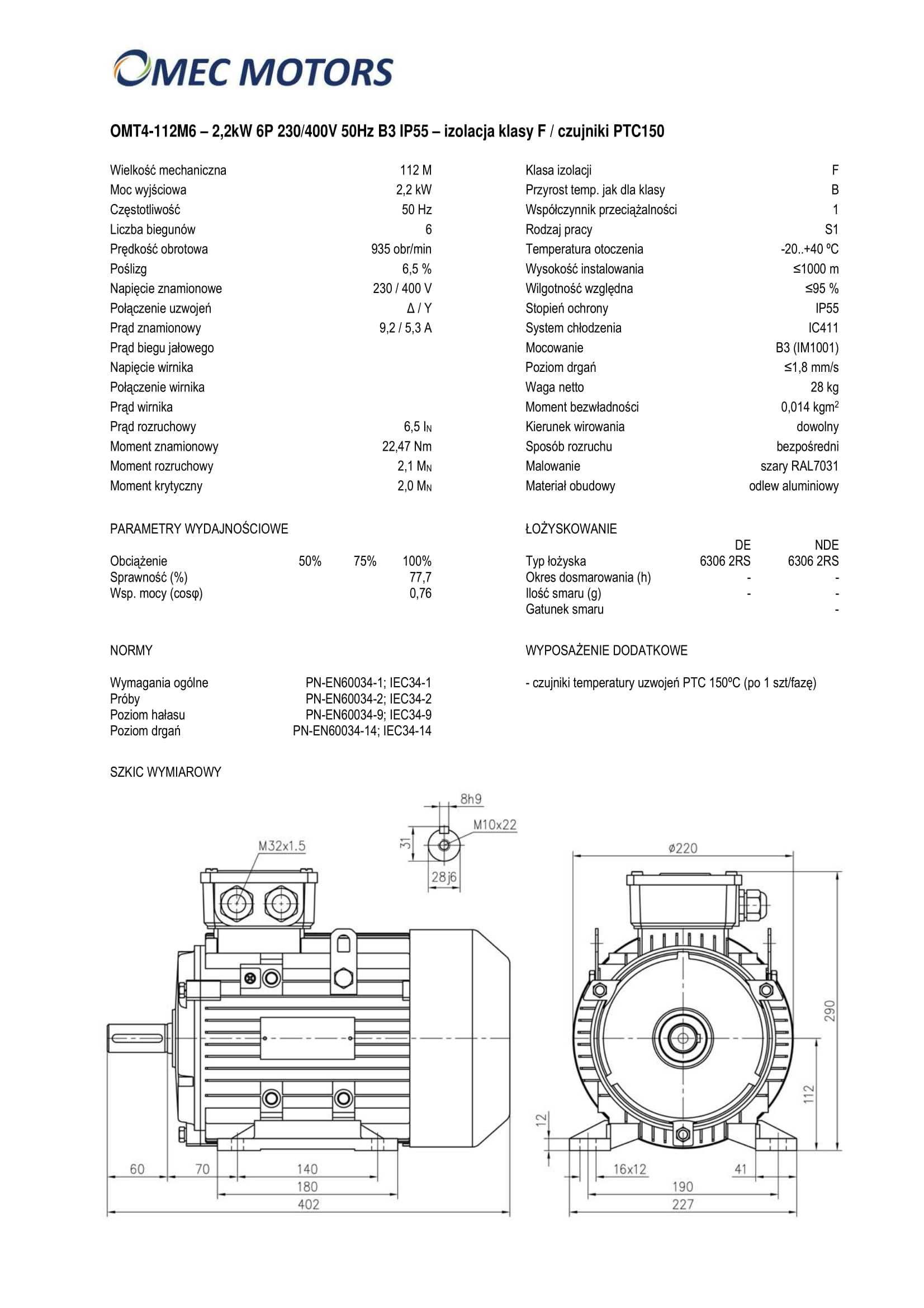 silnik elektryczny 2,2kW 900obr. 3fazowy 112B3