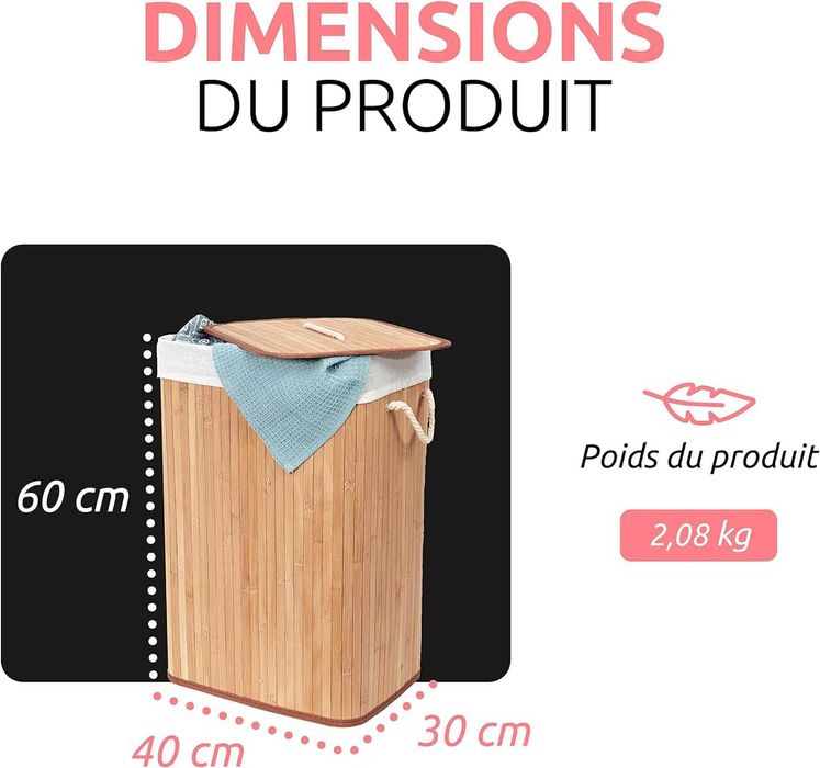 Bambusowy Kosz wolnostojący na pranie Compactor 94l