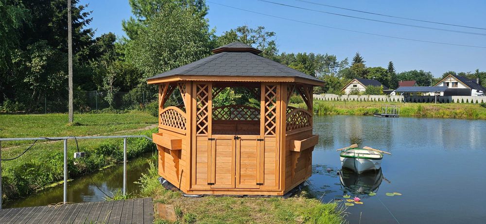 Altana ogrodowa drewniana sześciokątna domki altanki wiaty zadaszenia