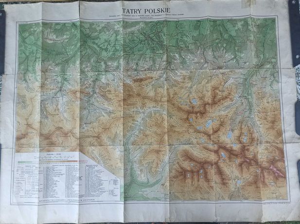 Przedwojenne duże mapy Tatr, Karpat, wysokości względnych w Pl.