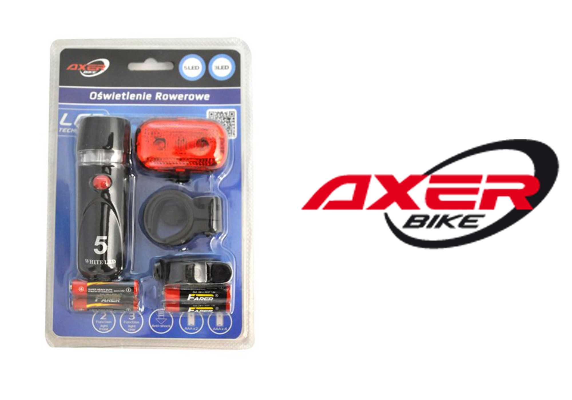 Zestaw oświetlenia rowerowego Axer Bike przód tył diody LED