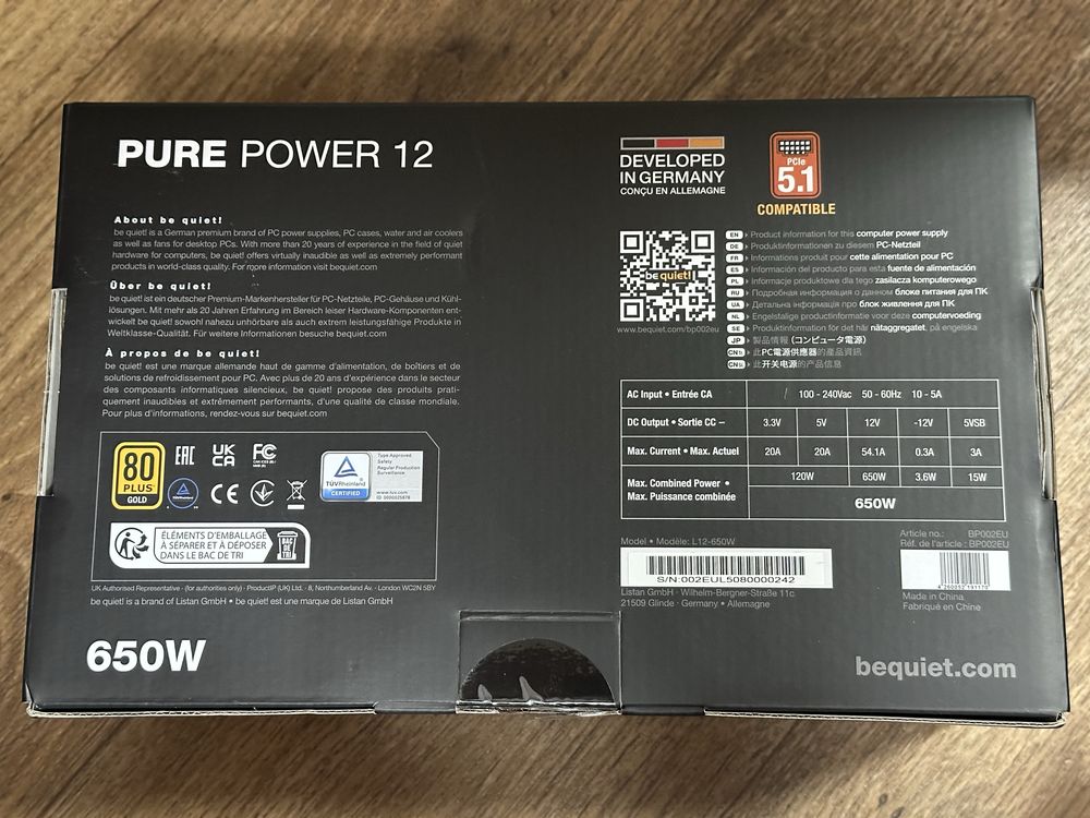 Блок живлення be quiet! PURE POWER 12 650W 80 plus gold новий