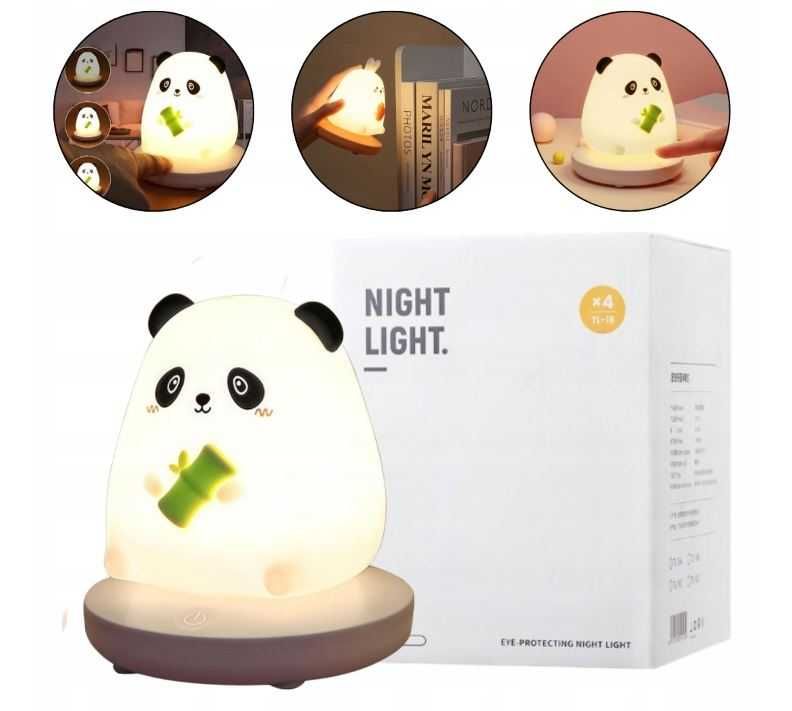 Lampka Nocna Silikonowa Biurkowa Dla Dzieci Panda 3 Tryby Jasności LED