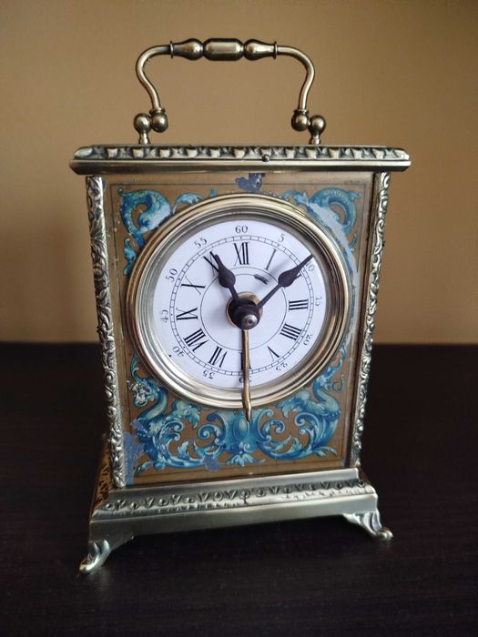 Francuski budzik Japy Freres z około 1900r, sprawny, 16 cm