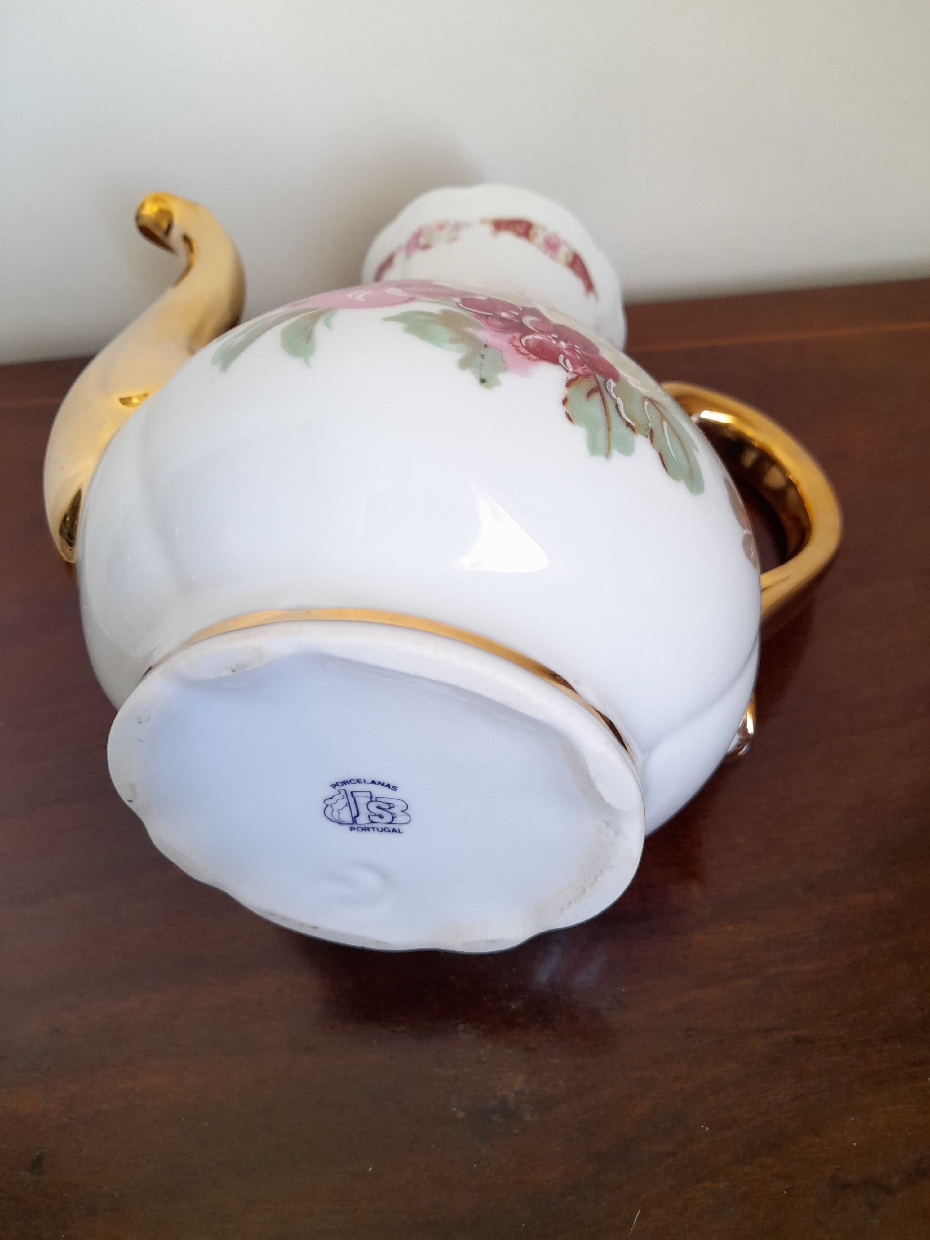 Bule chá pintado à mão anos 90 porcelana Portuguesa JSB