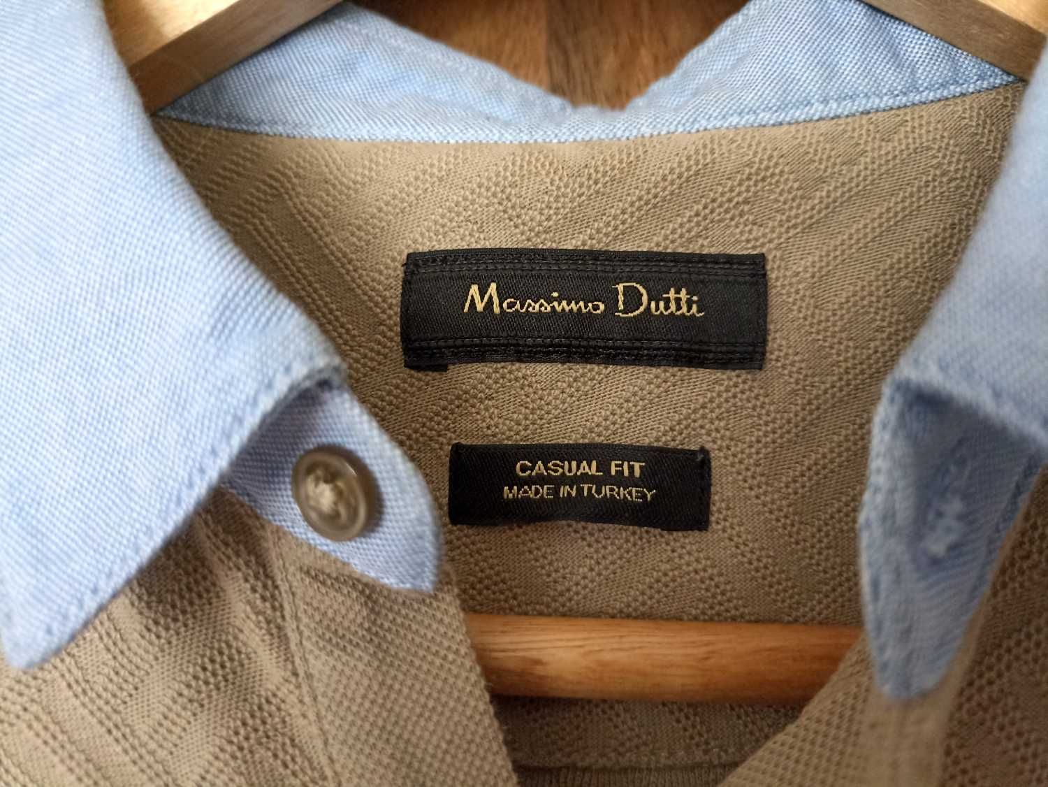 Beżowa koszulka polo Massimo Dutti tłoczony wzór