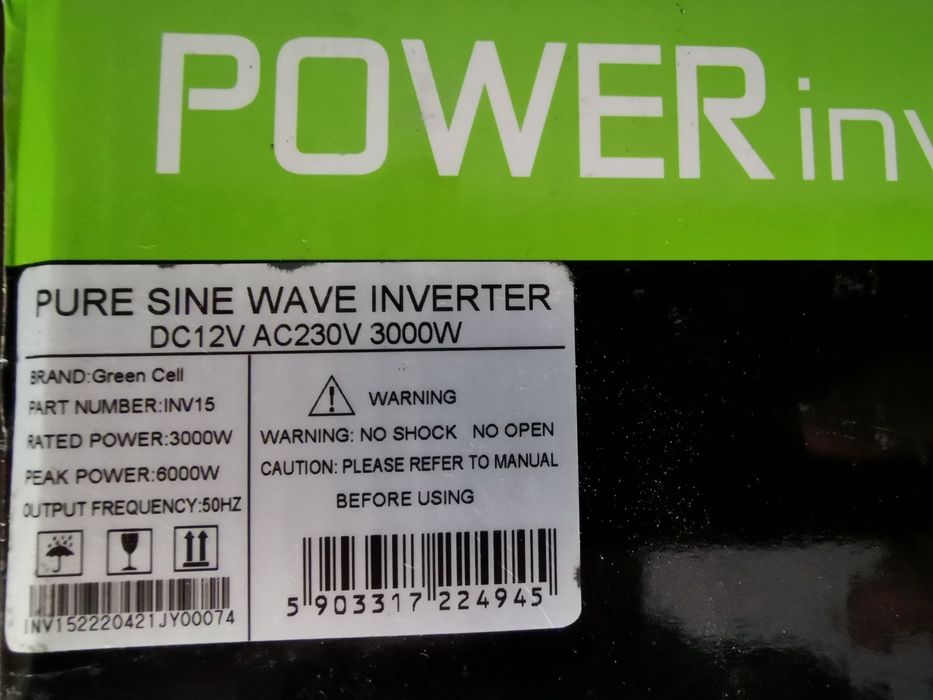 Przetwornica Green Cell 12v 230V 3000W/6000W Czysty Sinus TIR Kamper