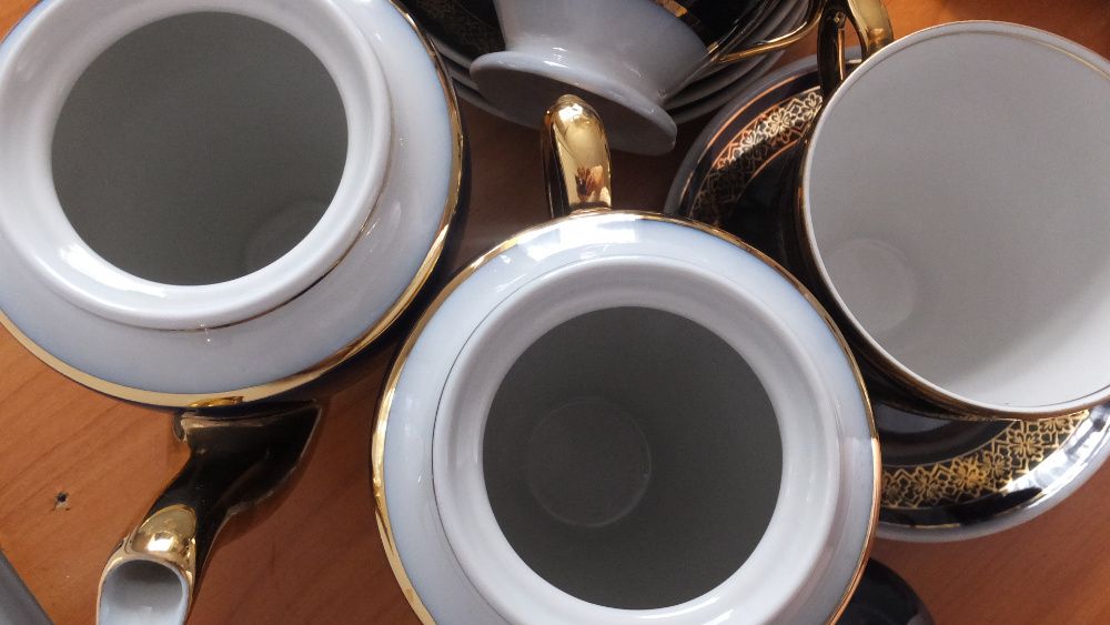 Сервиз чайный фарфор кобальт с позолотой Довбышский завод на 6 персон