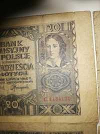 10 sztuk banknotów 20 zloty 1940 rok