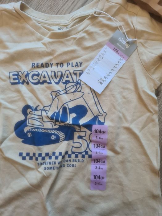 Zestaw bluzek t shirtów koparka dzwig 104cm