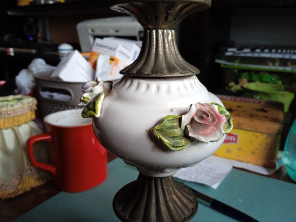 Okazja Piękna lampka stara usterka,śliczne porcelana zdobienia info op