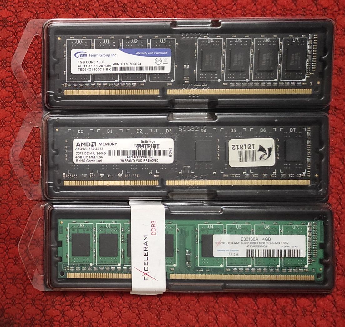 Оперативная память DDR3 4gb 1333/1600 MHz AMD, Team Group, Exceleram