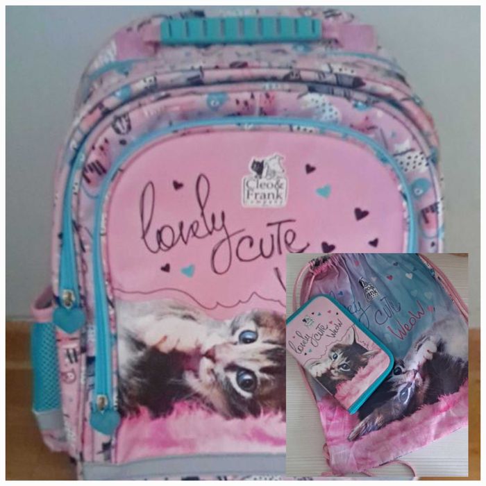 Plecak Cleo i Frank + piórnik + worek - Derform - Kotek