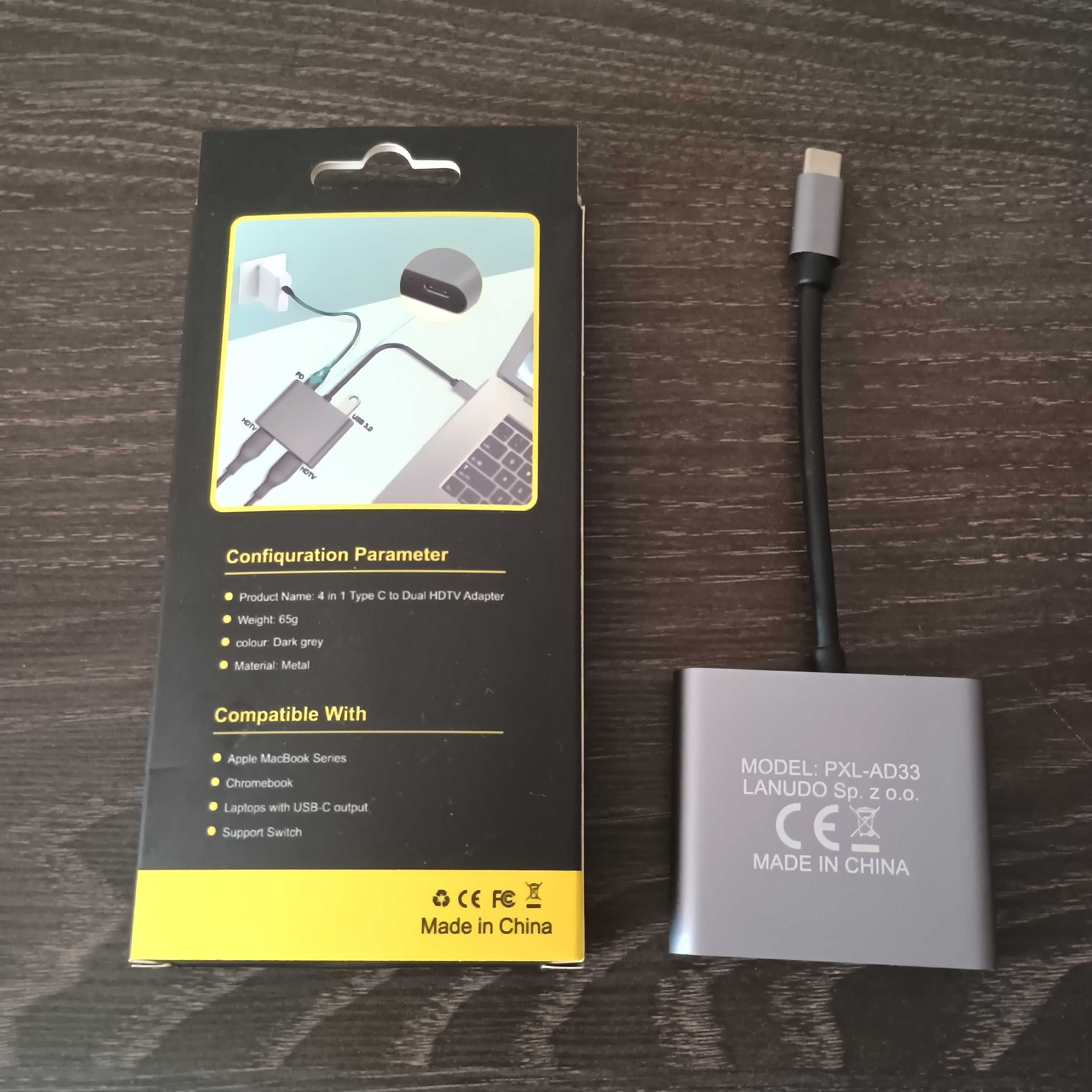 Adapter Hub 4w1 2x Hdmi 4k Usb Power Delivery Usb C Stacja Dokująca