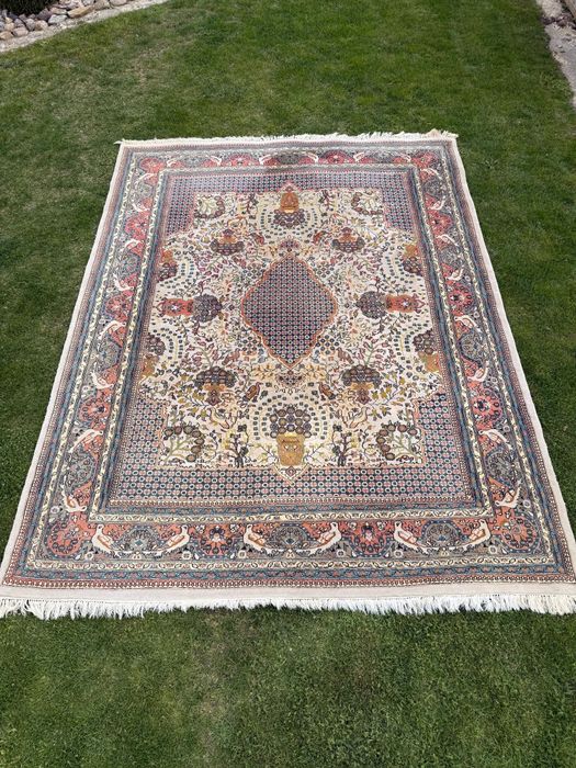 Perski wełniany ręcznie tkany duży 351x248 dywan certyfikat autentyczn